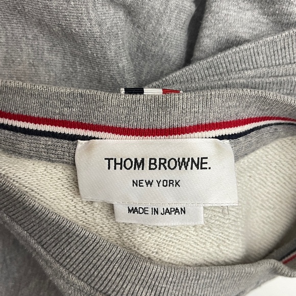 THOM BROWNE GREY COTTON STRIPED CREW NECK SWEATER SIZE 2 - Picture 15 of 15